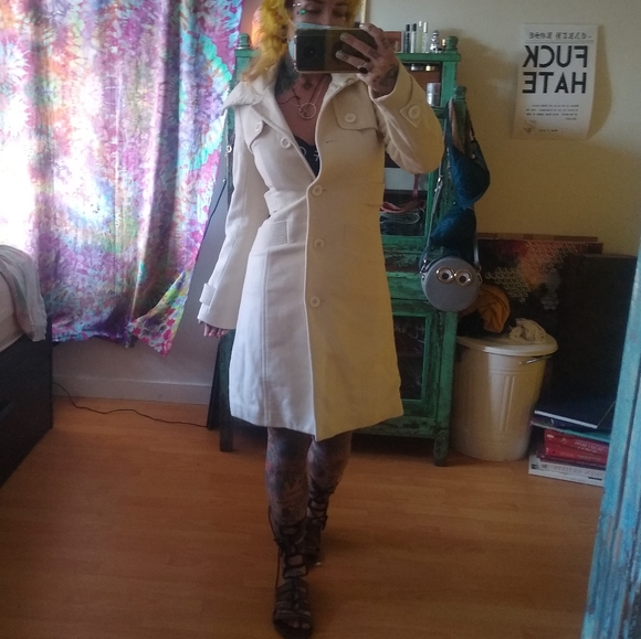 Mexx Cream Wool Pea Coat / Trench Coat - Picture 16 of 16